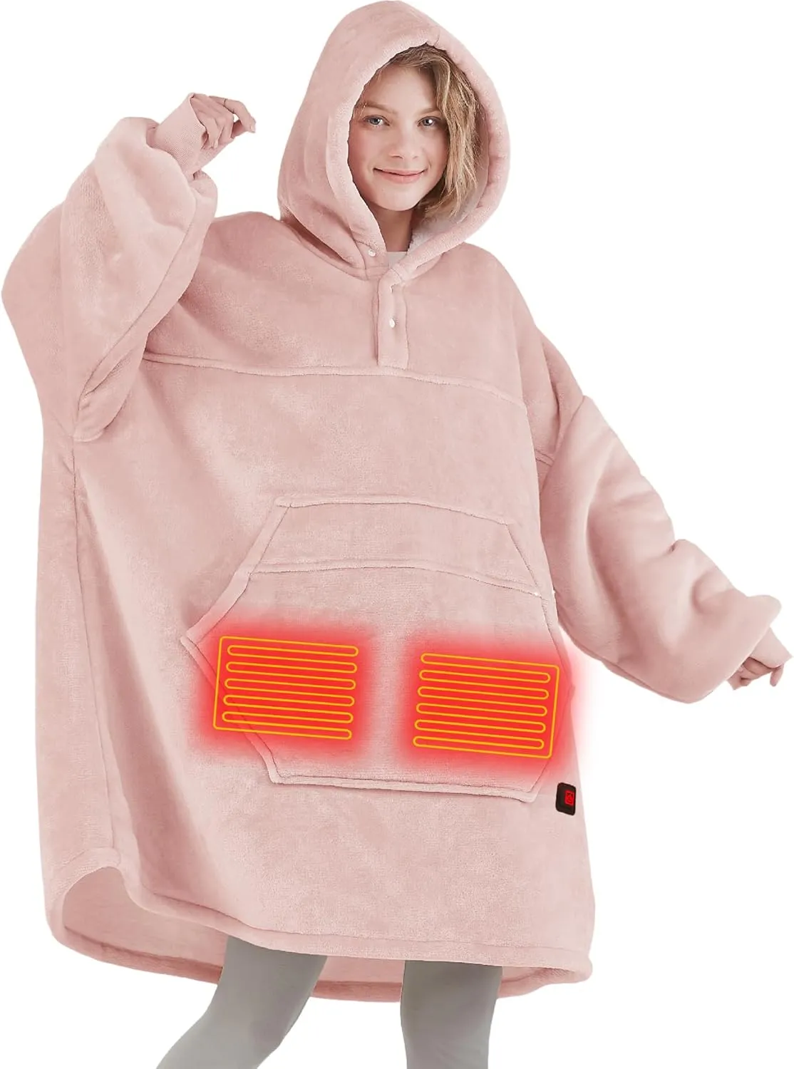 Degrees of Comfort Pink Heated Wearable Blanket, Cordless Heating Hoodie for Women, Blush