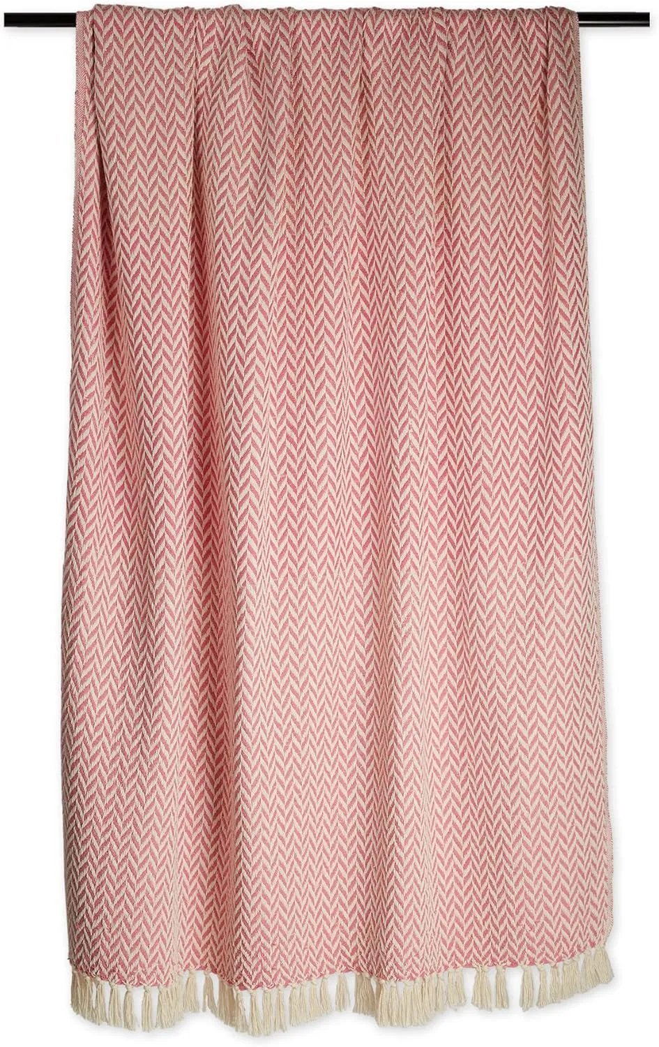 DII Modern Zig Zag Throw Blanket Woven Cotton, Hand-Knotted 2.5" Fringe, 50x60, Blush Pink