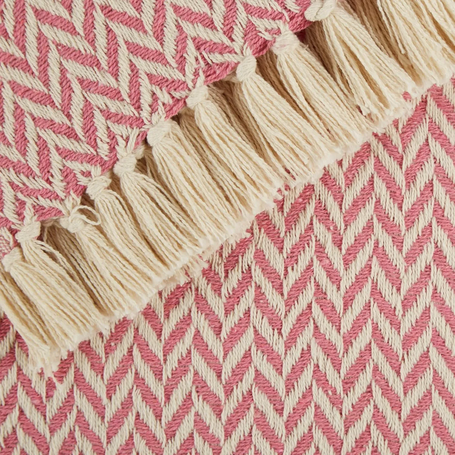 DII Modern Zig Zag Throw Blanket Woven Cotton, Hand-Knotted 2.5" Fringe, 50x60, Blush Pink