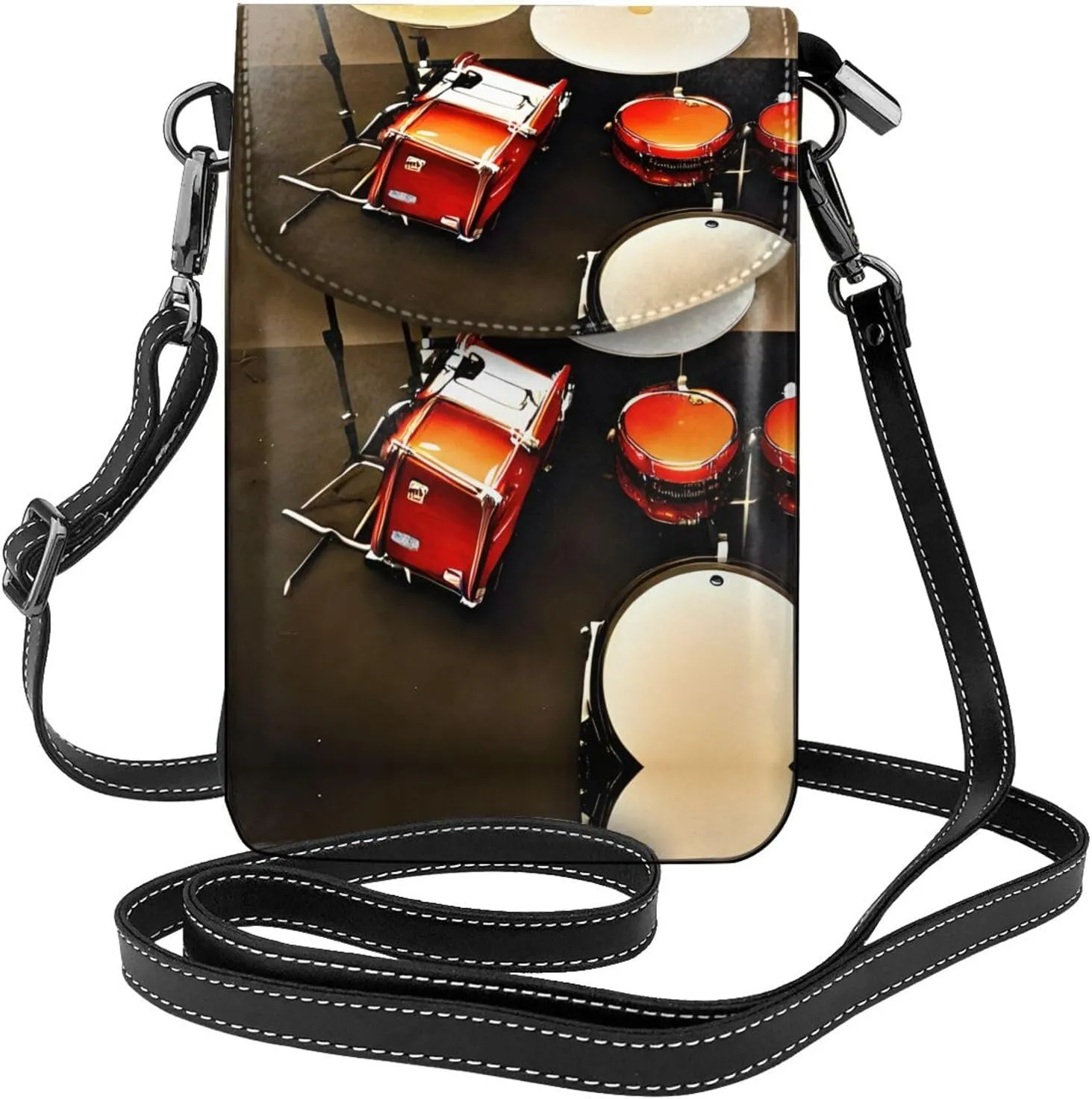 Drum Set-Standard Crossbody Bag For Women Leather Cellphone Shoulder Purses Fashion Travel Designer Wallet, Black