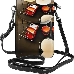 Drum Set-Standard Crossbody Bag For Women Leather Cellphone Shoulder Purses Fashion Travel Designer Wallet, Black