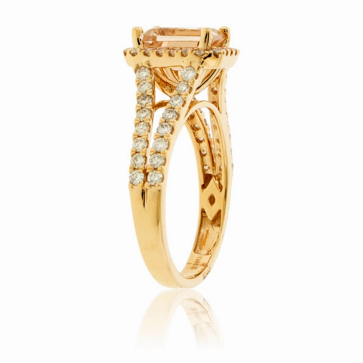 Emerald-Cut Morganite & Diamond Halo Ring