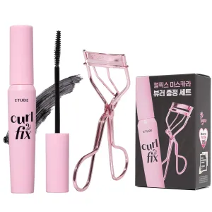 ETUDE Curl Fix Mascara & Eyelash Curler SET #1 Black New | A curl fix mascara that keeps fine eyelashes powerfully curled up for 24 hours by ETUDE's own Curl 24H Technology | K-beauty