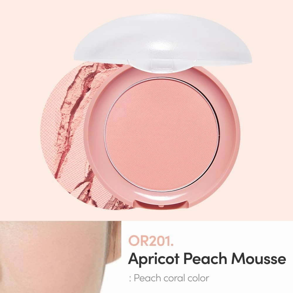 ETUDE Lovely Cookie Blusher OR201 Apricot Peach Mousse - Lightweight Long-Lasting Blush