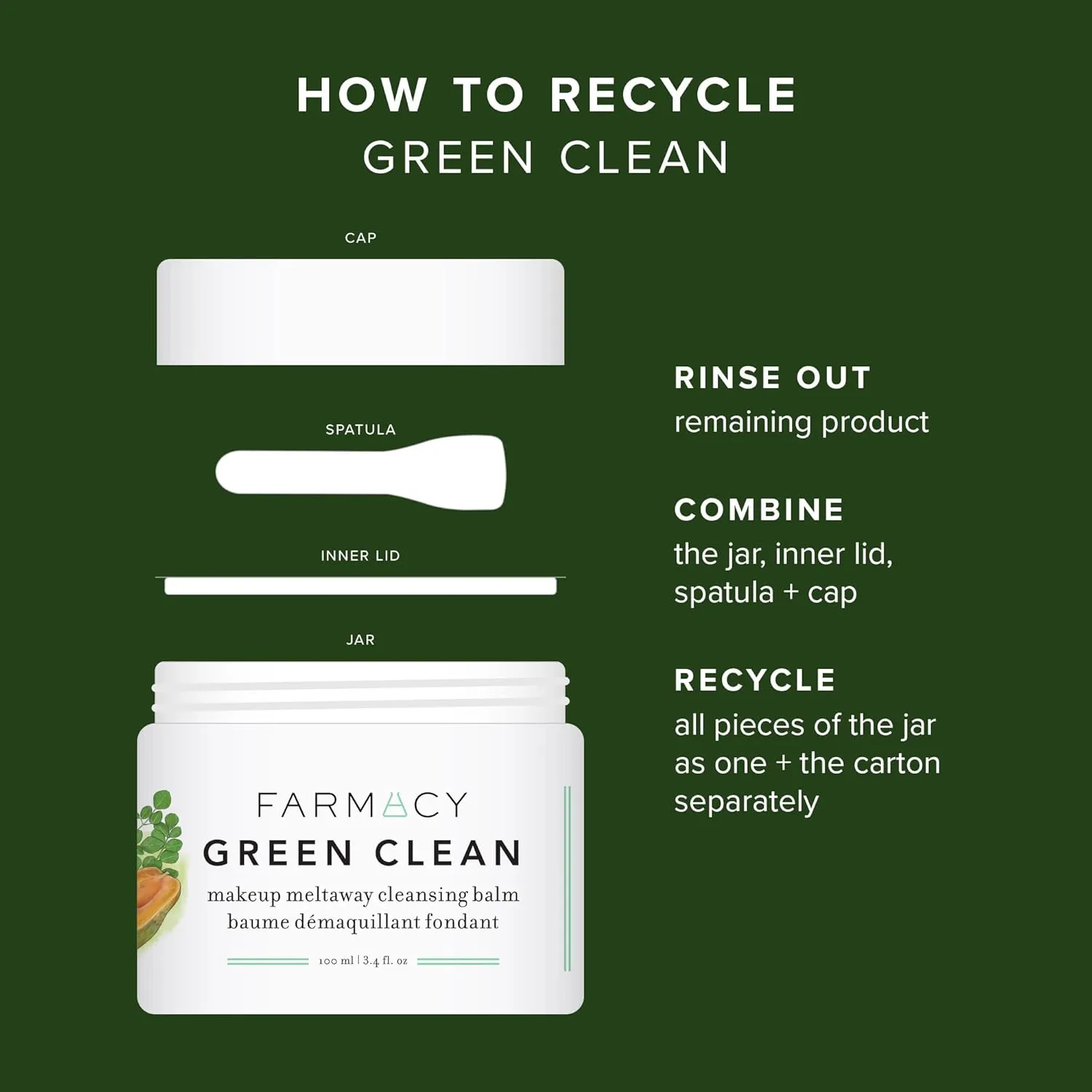 Farmacy Makeup Remover Cleansing Balm - Green Clean Waterproof Makeup Remover   Oil Based Cleanser - Gentle Exfoliating Double Cleanser - Melts From Balm to Milky Lather (50ml)