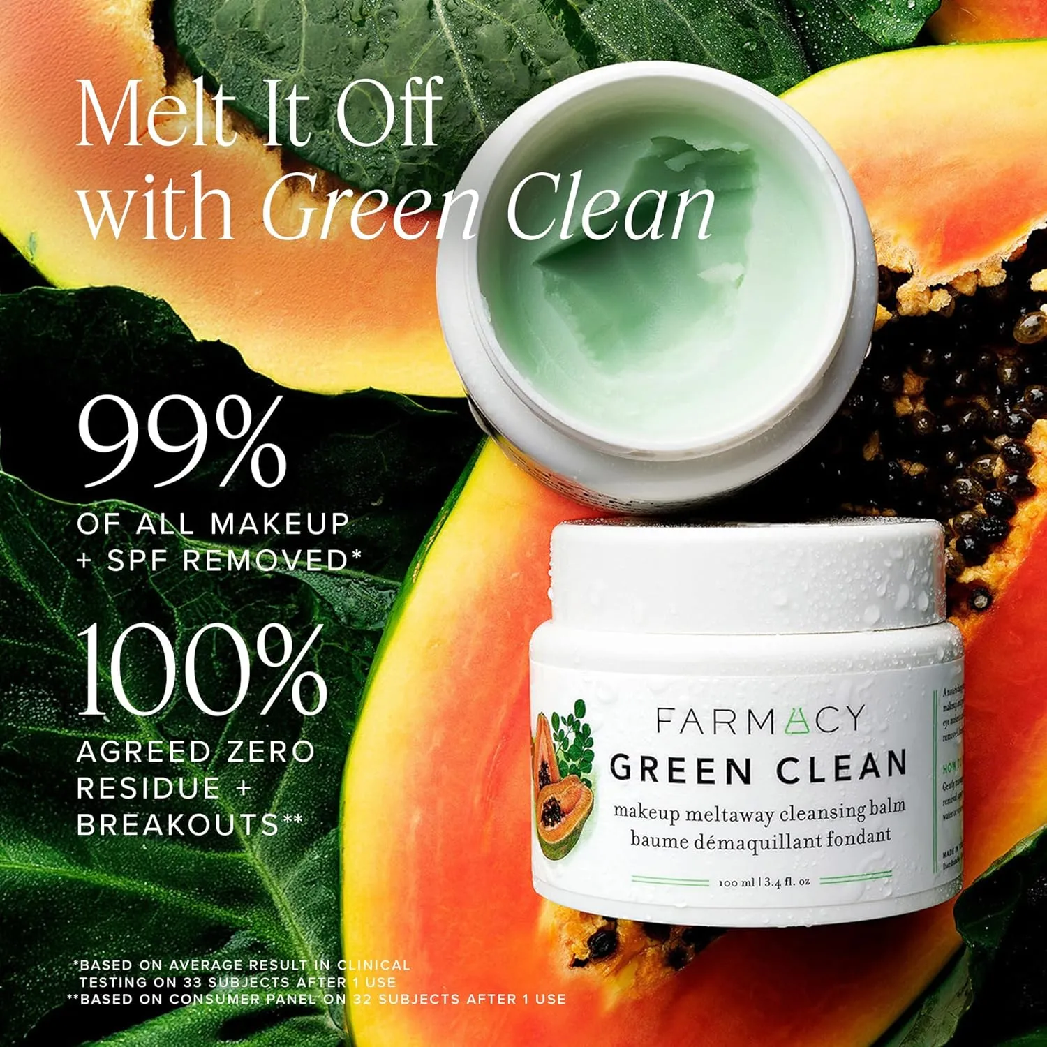 Farmacy Makeup Remover Cleansing Balm - Green Clean Waterproof Makeup Remover   Oil Based Cleanser - Gentle Exfoliating Double Cleanser - Melts From Balm to Milky Lather (50ml)