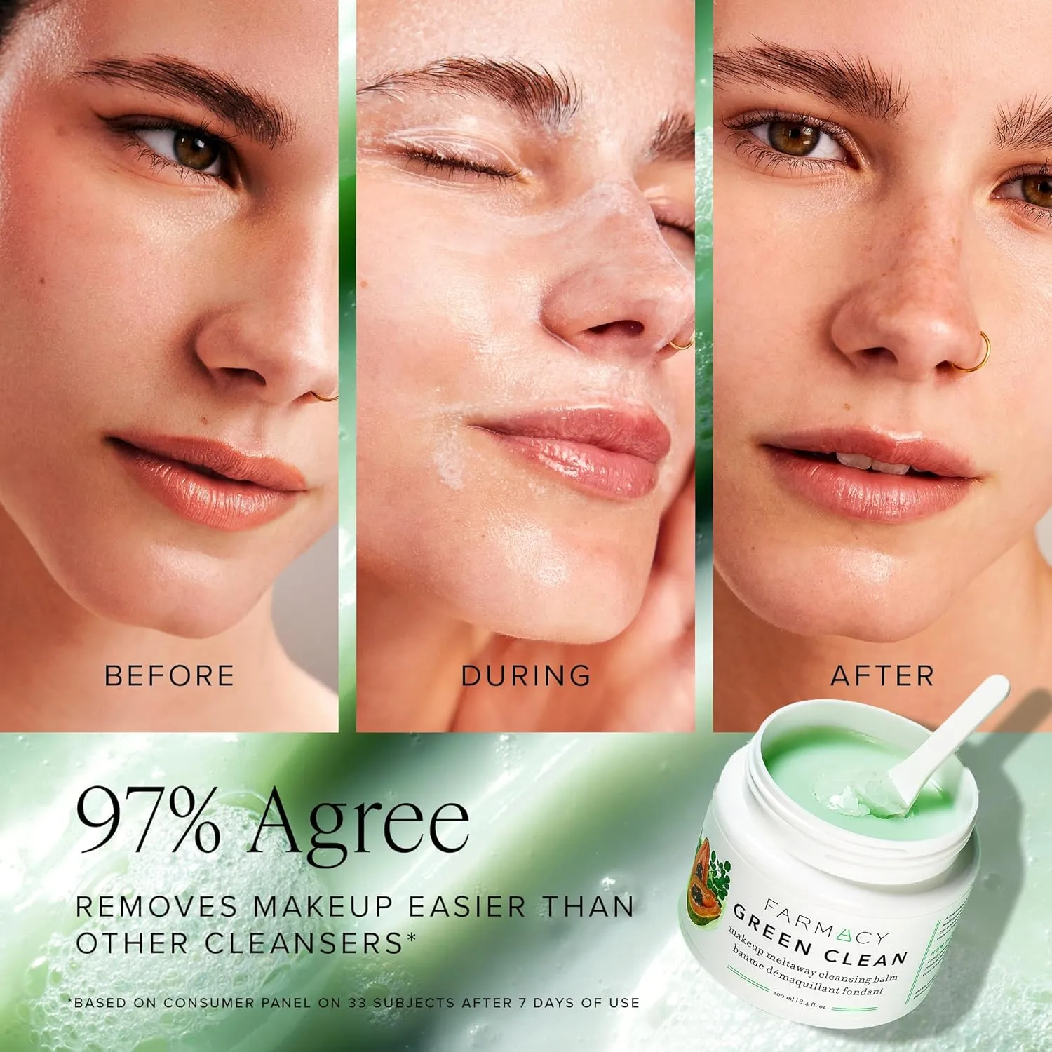 Farmacy Makeup Remover Cleansing Balm - Green Clean Waterproof Makeup Remover   Oil Based Cleanser - Gentle Exfoliating Double Cleanser - Melts From Balm to Milky Lather (50ml)
