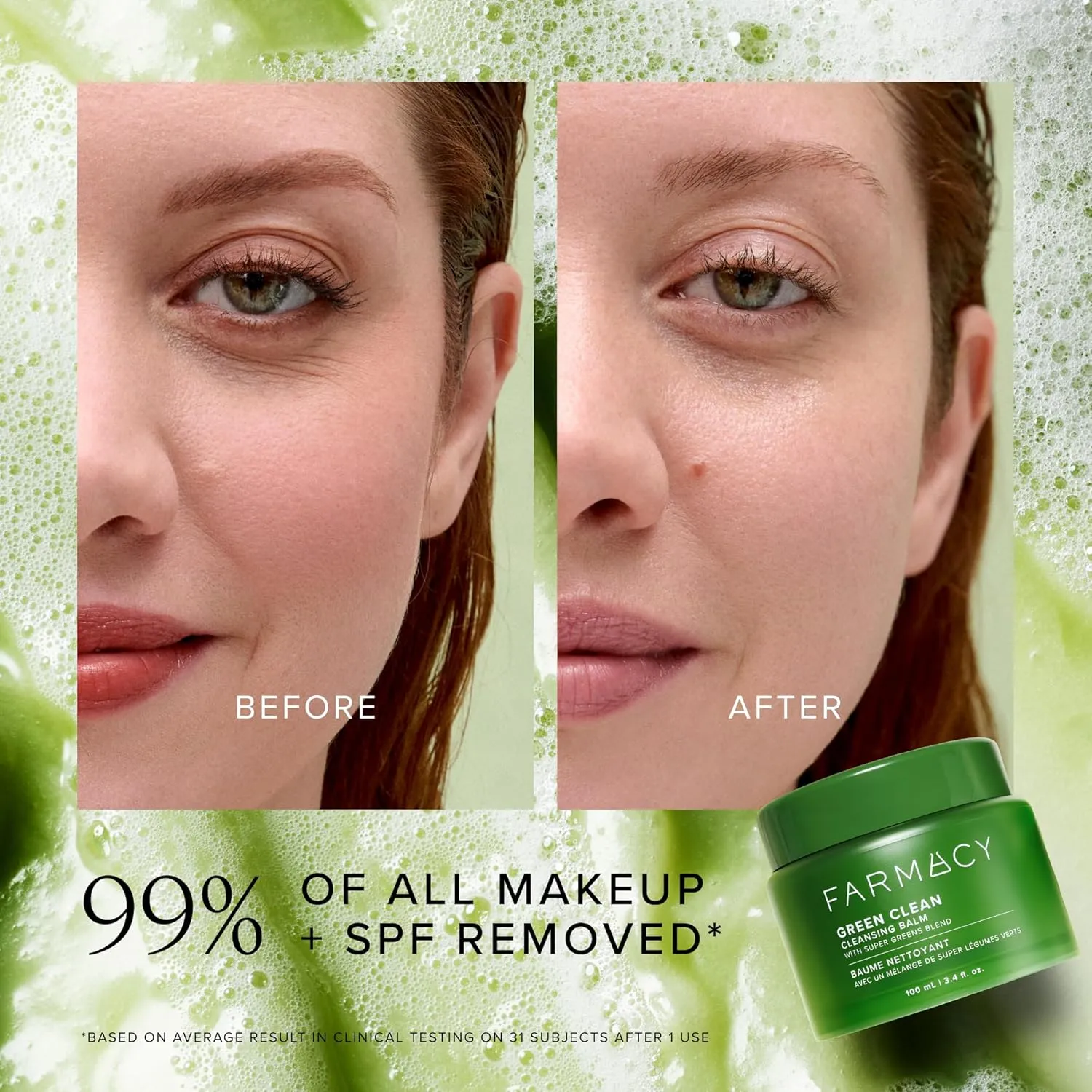 Farmacy Makeup Remover Cleansing Balm - Green Clean Waterproof Makeup Remover   Oil Based Cleanser - Newly Formulated Double Cleanser with Plant Based Waxes   Upcycled Moringa (30ml)