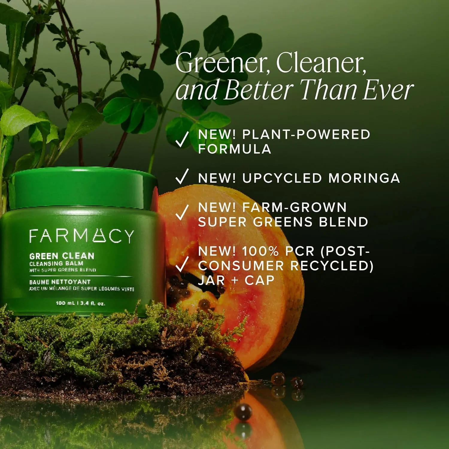 Farmacy Makeup Remover Cleansing Balm - Green Clean Waterproof Makeup Remover   Oil Based Cleanser - Newly Formulated Double Cleanser with Plant Based Waxes   Upcycled Moringa (30ml)