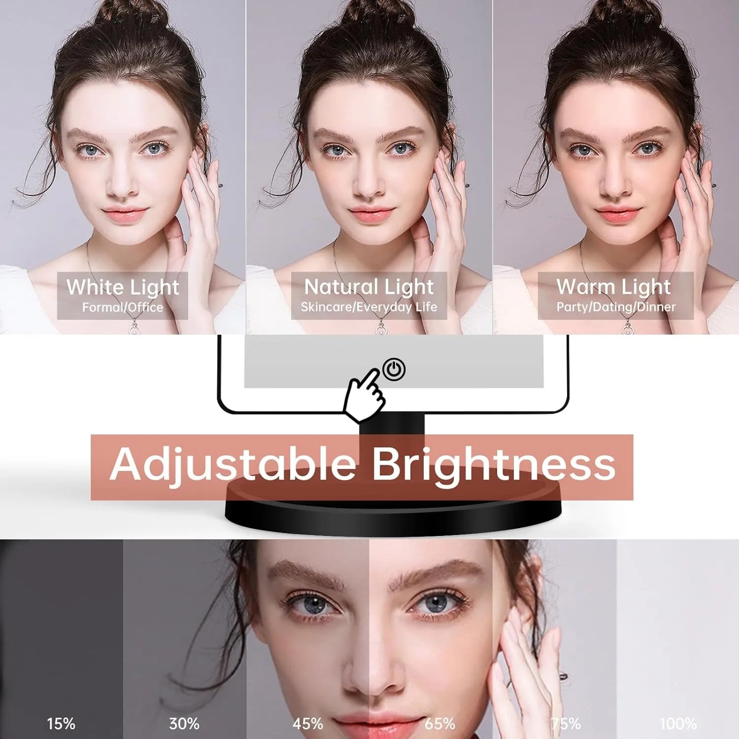 FUNTOUCH Large Lighted Makeup Mirror with Lights, 3 Color Lighting Modes Light Up Mirror with 88 LED, 10X Magnification and 360° Rotation Touch Screen Tabletop Cosmetic Vanity Make Up Mirror (Black)