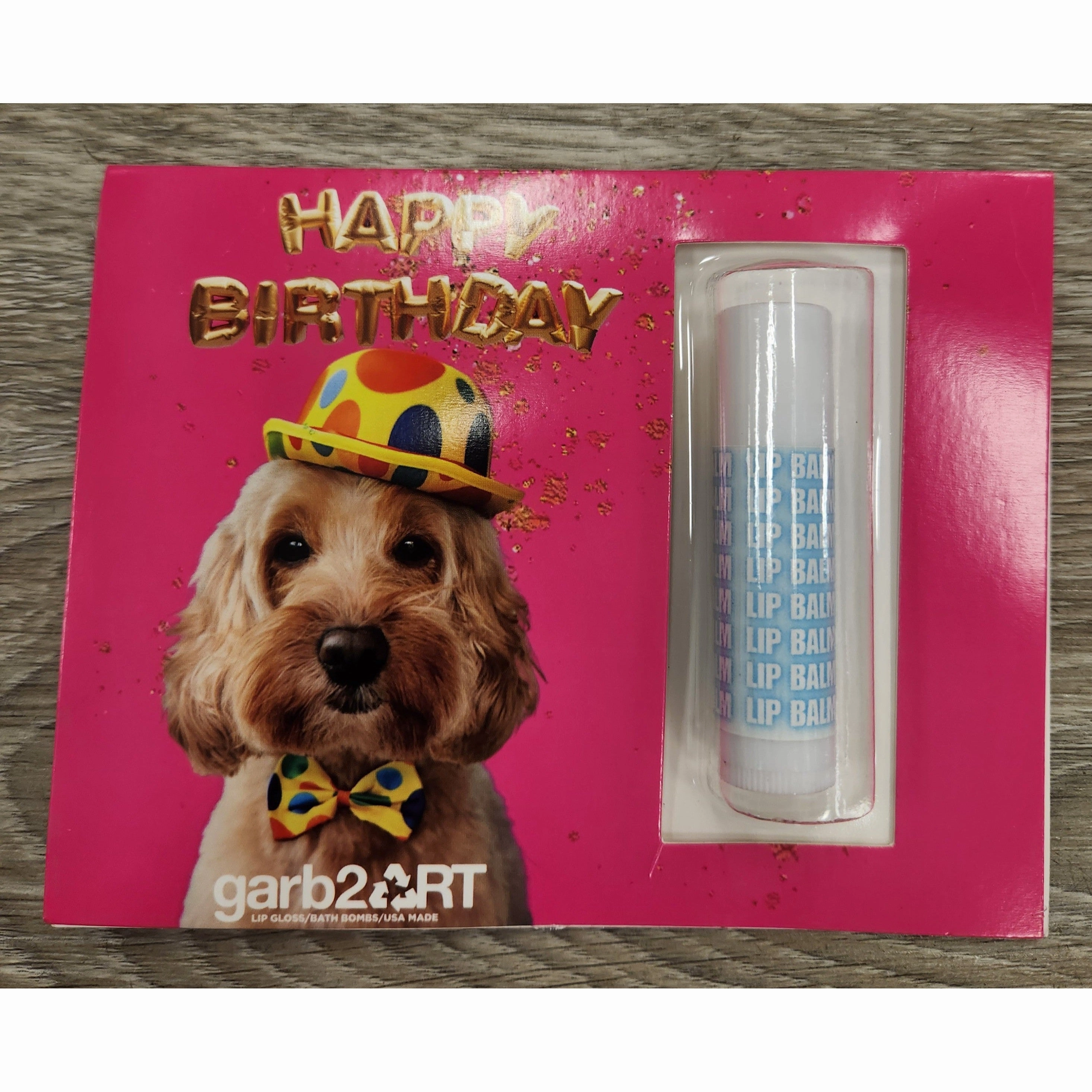 Garb2Art Happy Birthday Lip Balm Card - Dog Pink