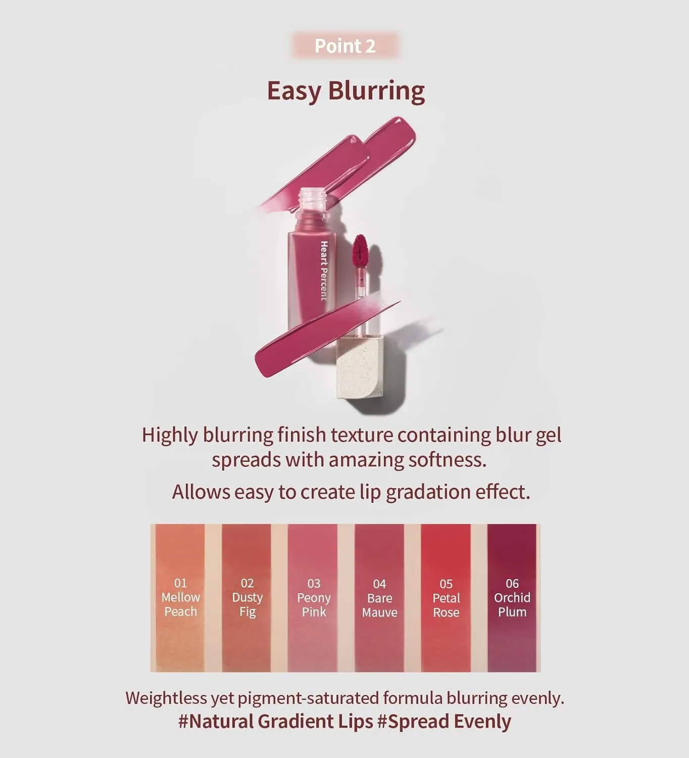 Heart Percent Dote On Mood Blurry Fog Tint, Velvety Matte Soft & Fuzzy Creamy Lightweight Vegan Lip Stains with Personal Color Analysis, #03. Peony Pink