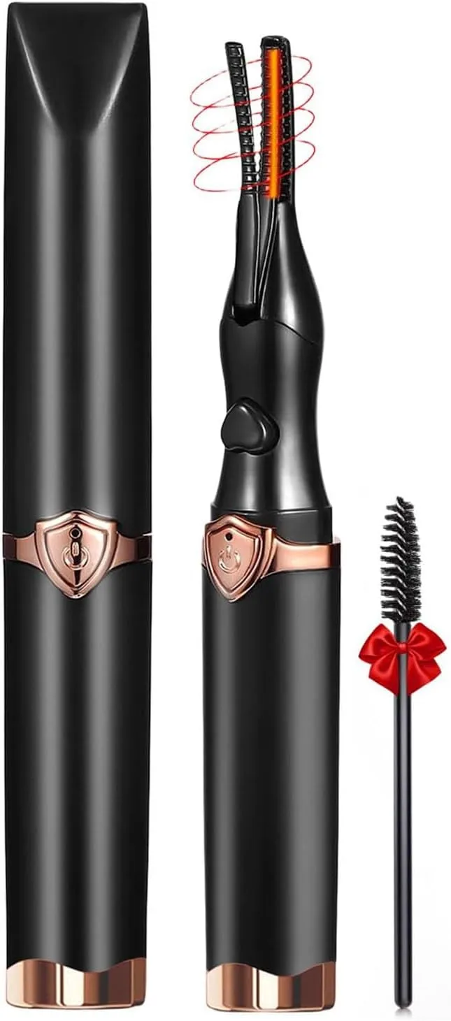 Heated Eyelash Curler - Fast Heat up in 8s - 3 Heat Modes with USB Rechargeable - Electric Eyelash Curler - Natural Curling 24 Hours Long Lasting, Anti-Burn Eyelid, Black AB