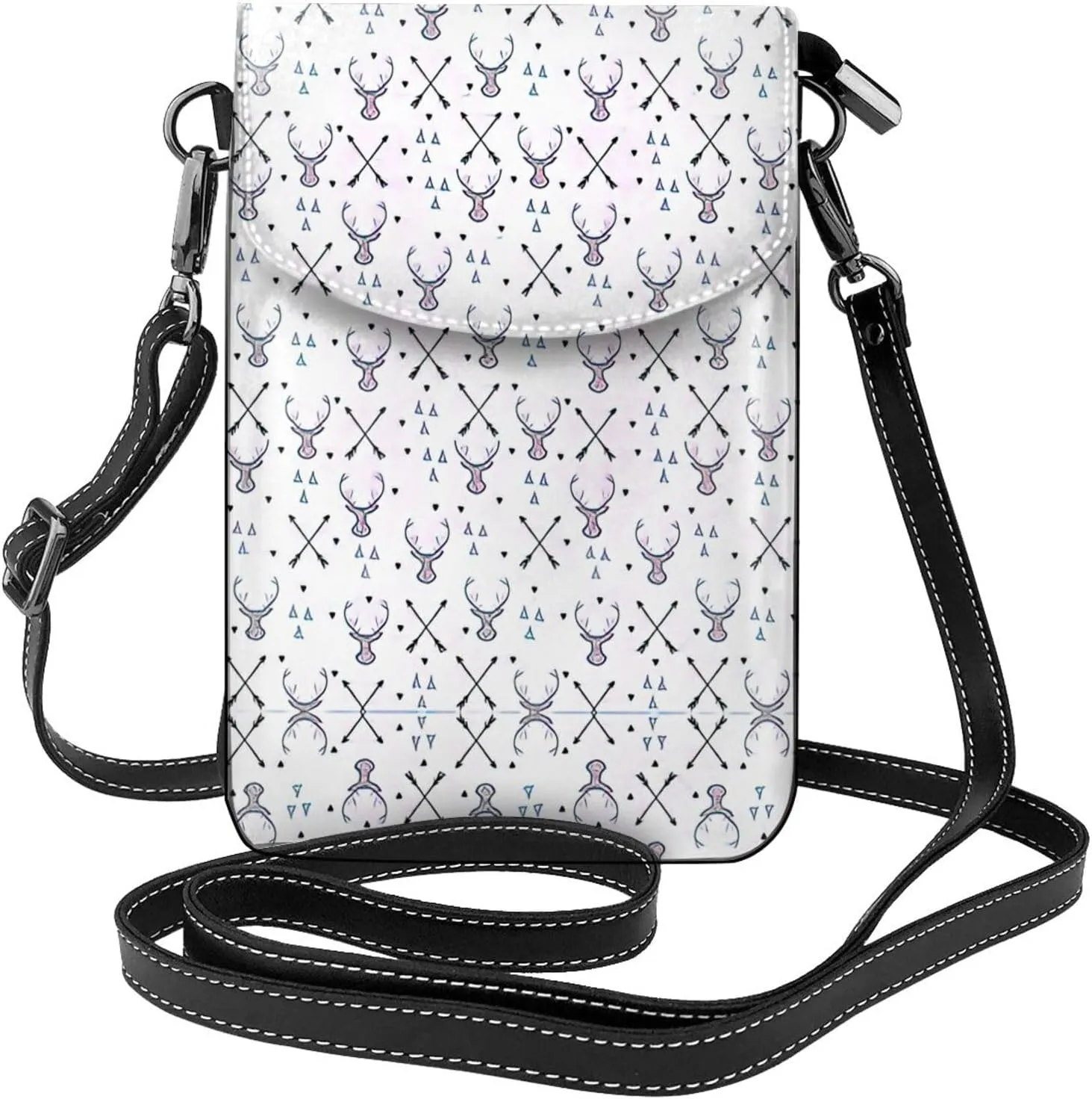 Hunting Arrows Triangles Deer Crossbody Bag For Women Leather Cellphone Shoulder Purses Fashion Travel Designer Wallet, Black