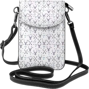 Hunting Arrows Triangles Deer Crossbody Bag For Women Leather Cellphone Shoulder Purses Fashion Travel Designer Wallet, Black