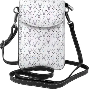 Hunting Arrows Triangles Deer Crossbody Bag For Women Leather Cellphone Shoulder Purses Fashion Travel Designer Wallet, Black