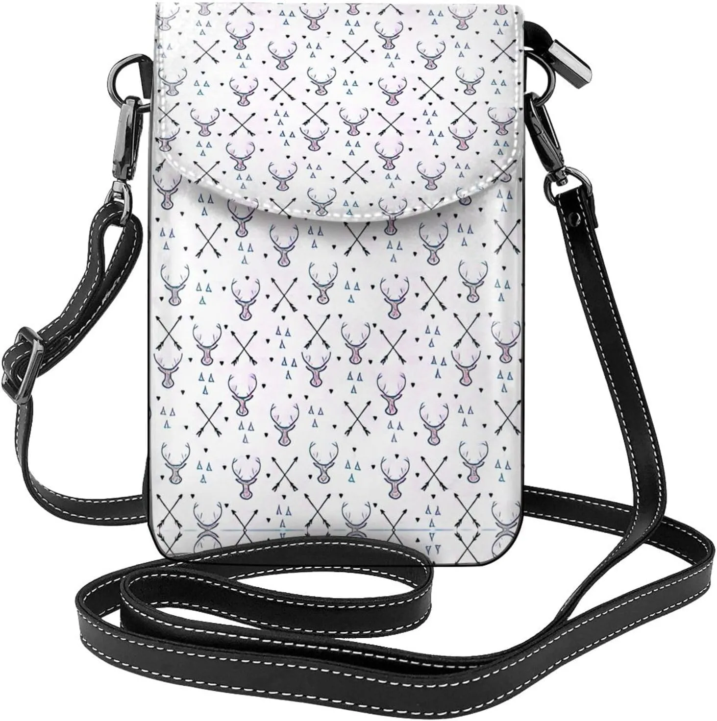 Hunting Arrows Triangles Deer Crossbody Bag For Women Leather Cellphone Shoulder Purses Fashion Travel Designer Wallet, Black