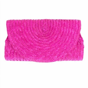 Large Straw Clutch In Fuchsia