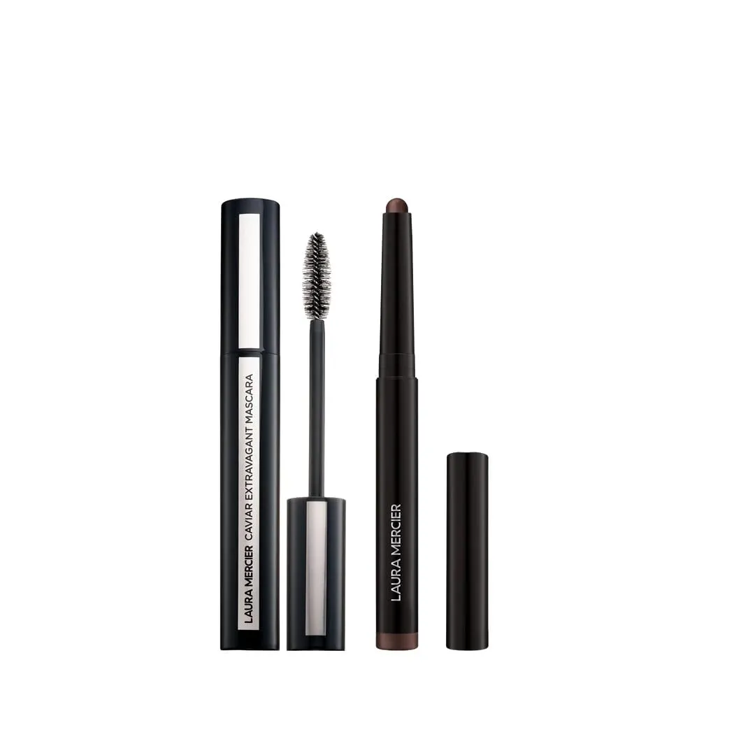 Laura Mercier Caviar Stick Cream Eyeshadow: Shimmer Finish, 24HR Wear, Long Lasting, Rich Color, Easily Blendable and Buildable, Waterproof, Cocoa   Caviar Extravagant Mascara Bundle