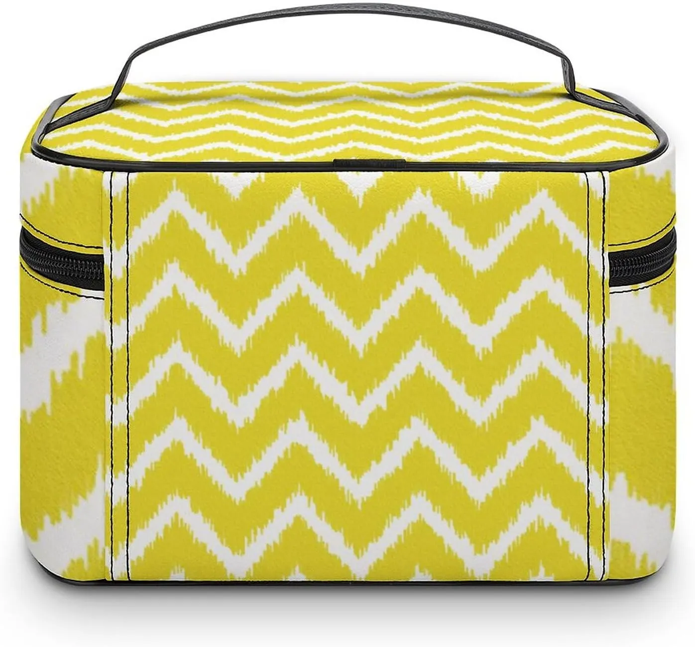 Makeup Bag, Modern Chevrons Mustard Yellow and White Travel Cosmetic Bag Makeup Organizer Case Large Capacity Portable Zipper Toiletry Bag for Women