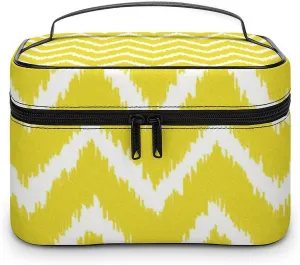 Makeup Bag, Modern Chevrons Mustard Yellow and White Travel Cosmetic Bag Makeup Organizer Case Large Capacity Portable Zipper Toiletry Bag for Women