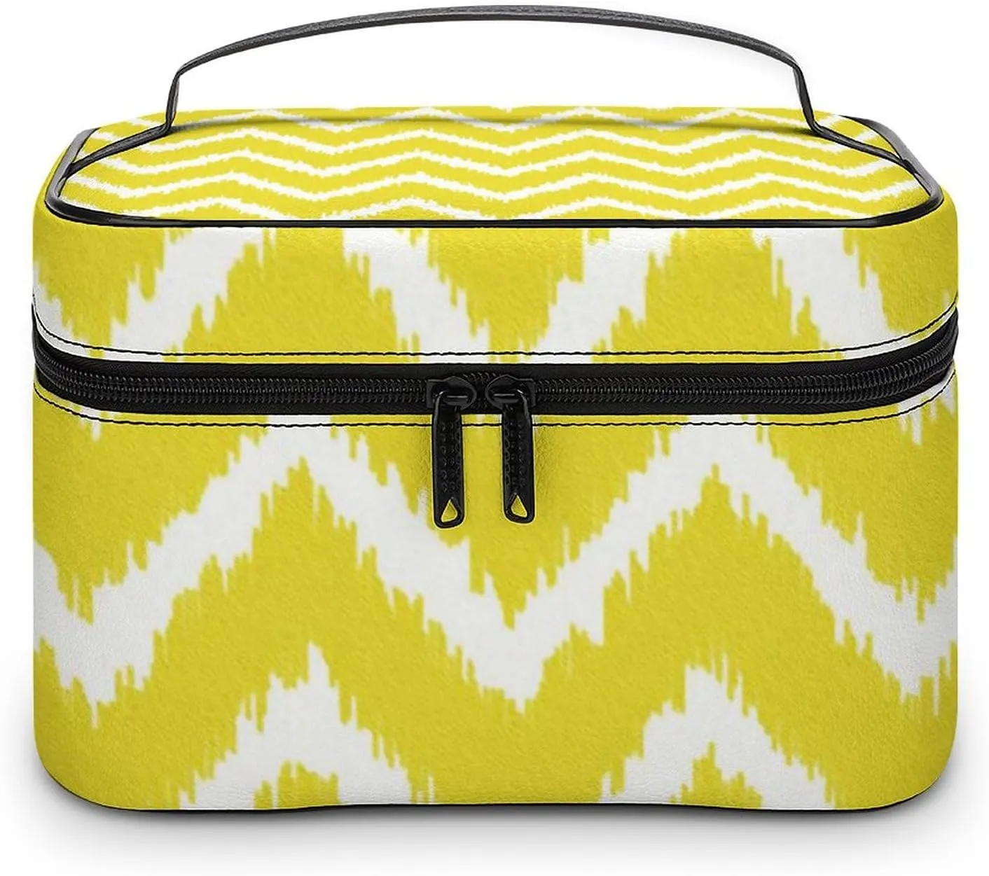 Makeup Bag, Modern Chevrons Mustard Yellow and White Travel Cosmetic Bag Makeup Organizer Case Large Capacity Portable Zipper Toiletry Bag for Women