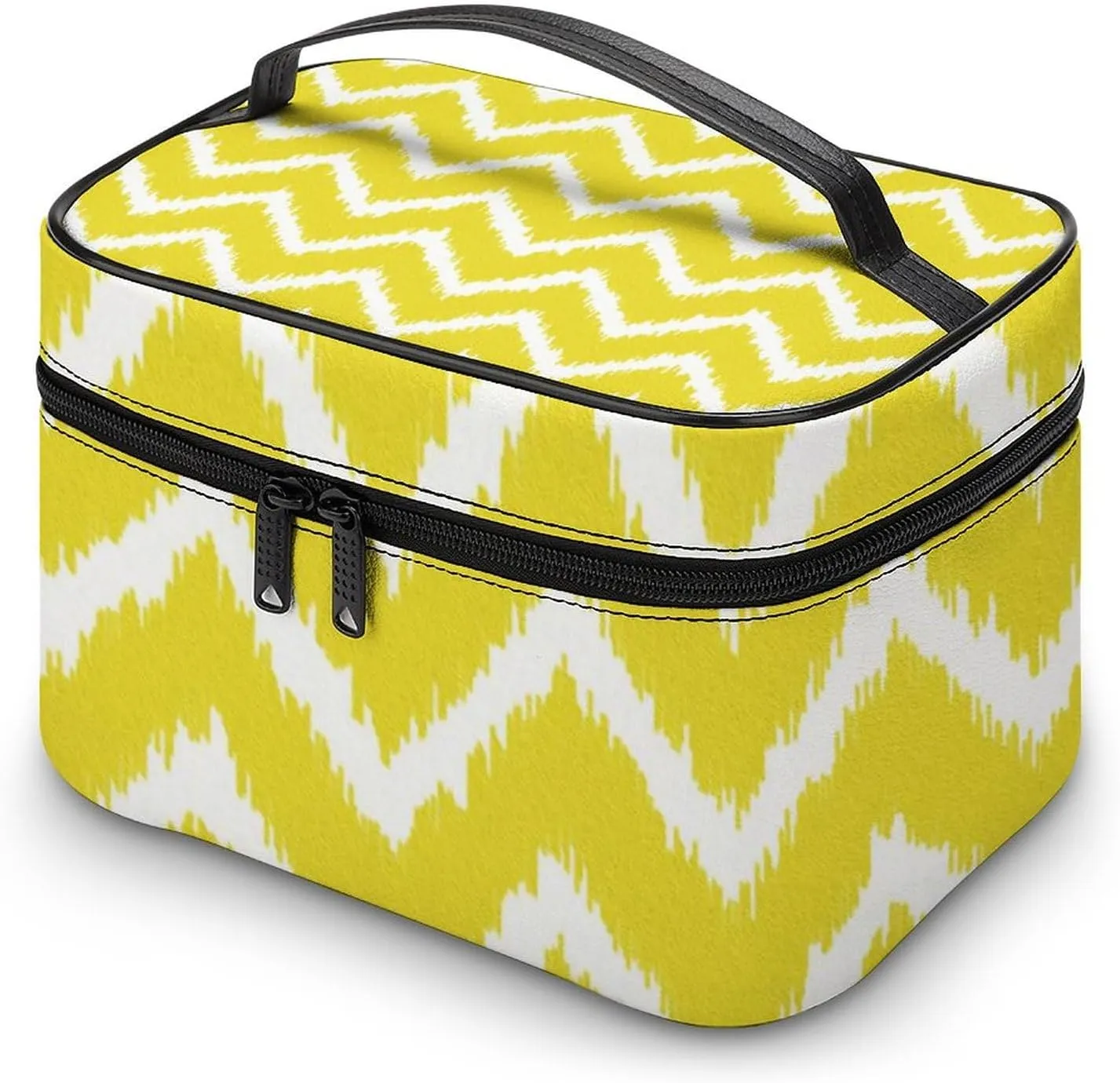 Makeup Bag, Modern Chevrons Mustard Yellow and White Travel Cosmetic Bag Makeup Organizer Case Large Capacity Portable Zipper Toiletry Bag for Women