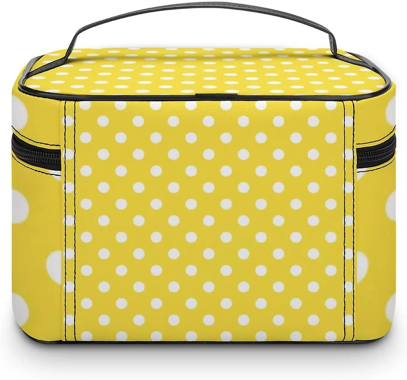 Makeup Bag, Mustard Yellow Polka Dot Travel Cosmetic Bag Makeup Organizer Case Large Capacity Portable Zipper Toiletry Bag for Women