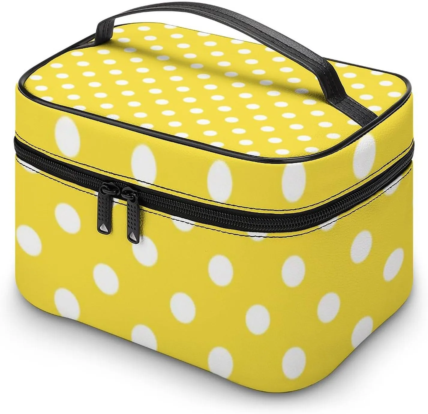 Makeup Bag, Mustard Yellow Polka Dot Travel Cosmetic Bag Makeup Organizer Case Large Capacity Portable Zipper Toiletry Bag for Women