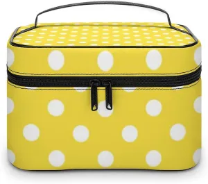 Makeup Bag, Mustard Yellow Polka Dot Travel Cosmetic Bag Makeup Organizer Case Large Capacity Portable Zipper Toiletry Bag for Women