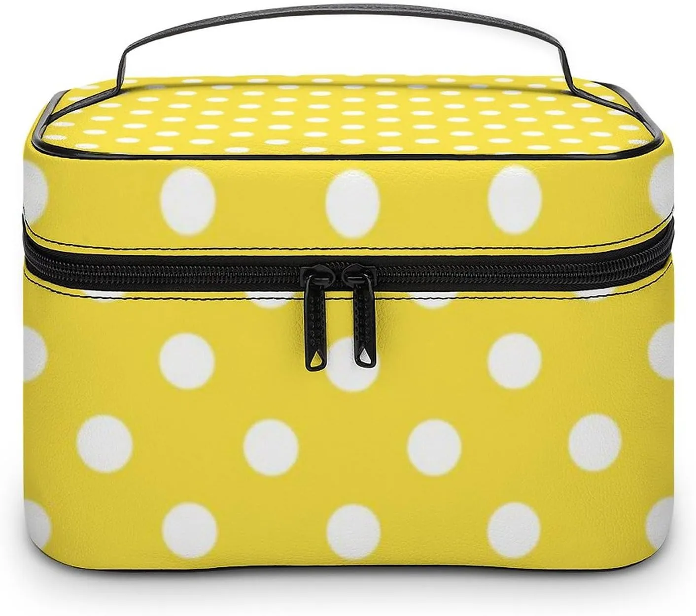 Makeup Bag, Mustard Yellow Polka Dot Travel Cosmetic Bag Makeup Organizer Case Large Capacity Portable Zipper Toiletry Bag for Women