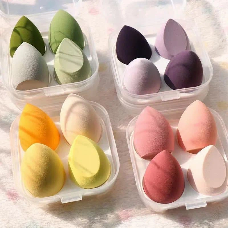 Makeup Sponge Beauty Blender Set, 4 Air Cushion Puffs with Clear Storage Case, Purple, Pink, Green, Yellow