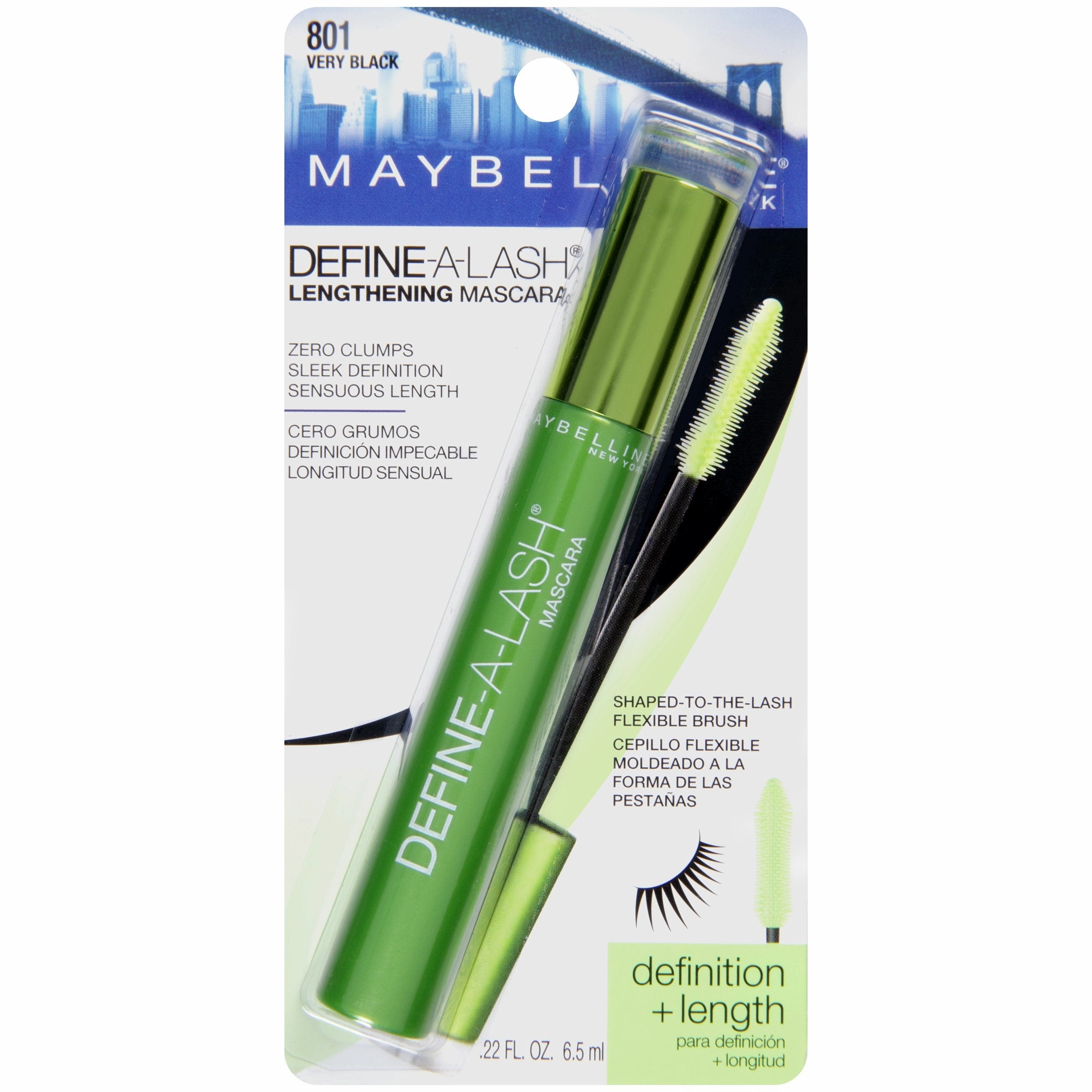Maybelline Define-A-Lash Lengthening Washable Mascara, 801 Very Black (Made in Usa)