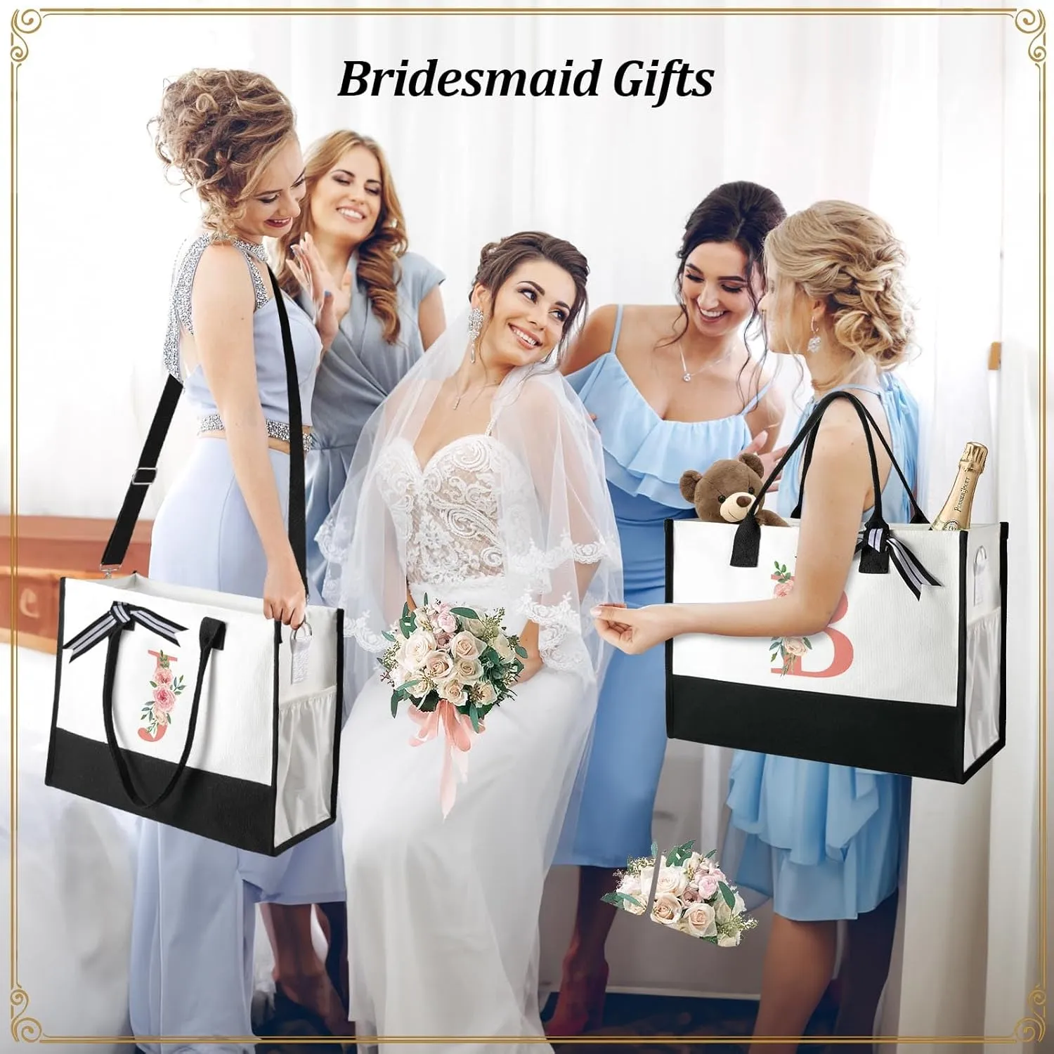 Mothers Day Gifts for Women Birthday Gifts for Women Large Initial Canvas Tote Bag Makeup Bag Beach Travel Shopping