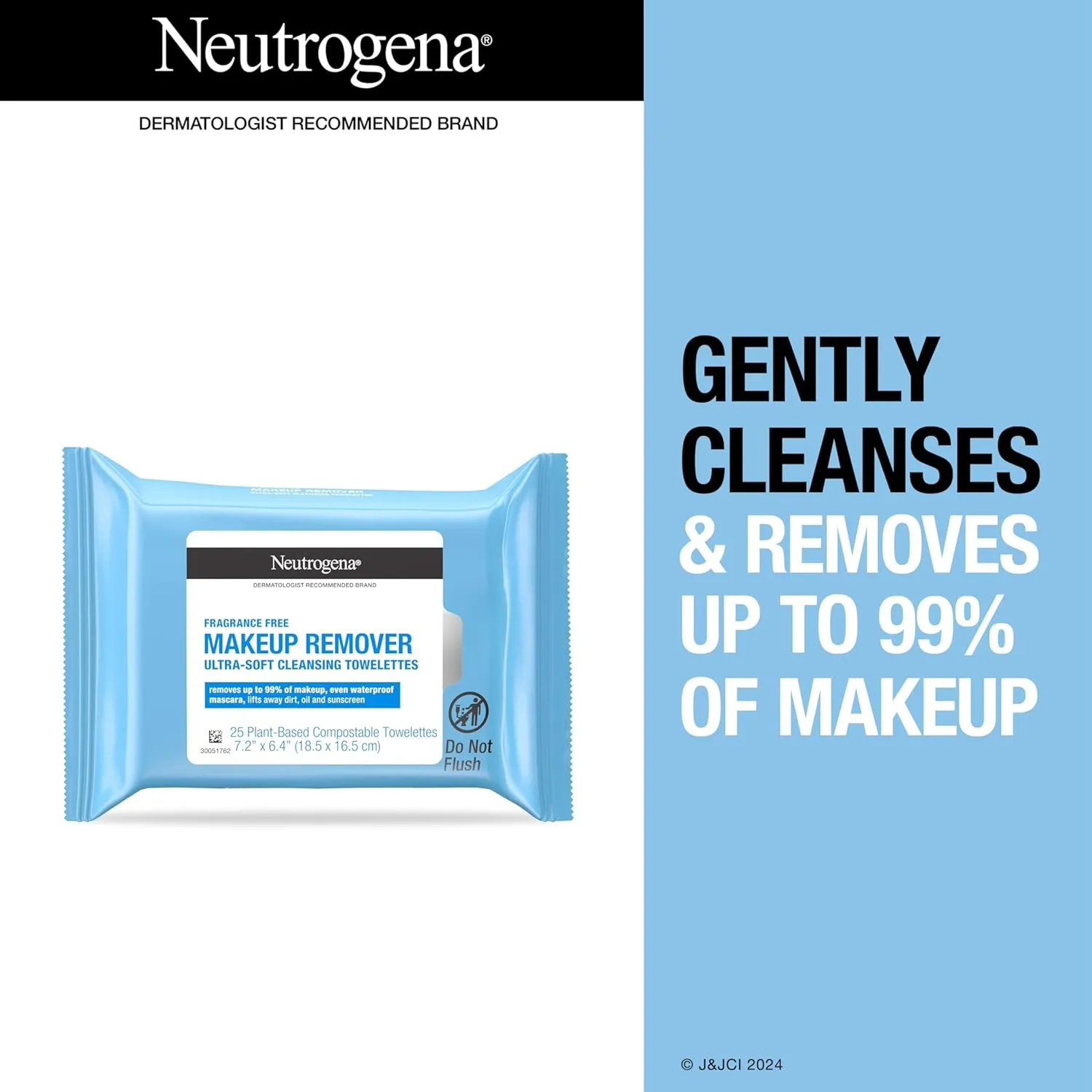 Neutrogena Fragrance-Free Makeup Remover Cleansing Towelette Singles, Individually-Wrapped Daily Face Wipes to Remove Dirt, Oil, Makeup & Waterproof Mascara for Travel & On-the-Go, 20 ct (Pack of 6)