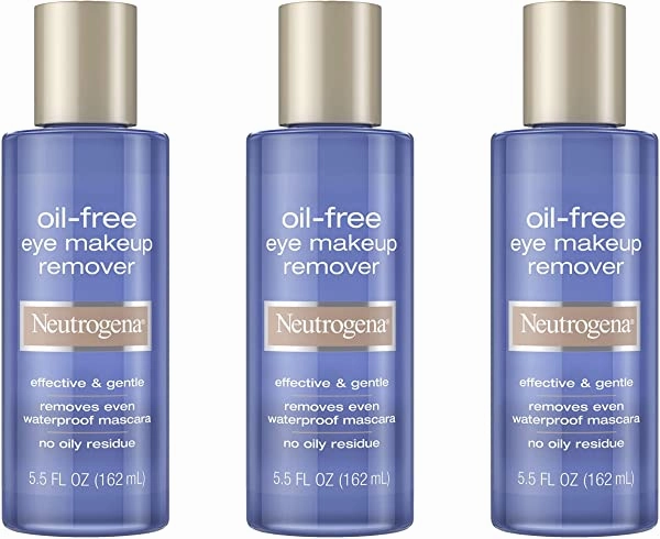 Neutrogena Gentle Oil-Free Eye Makeup Remover & Cleanser for Sensitive Eyes, Non-Greasy Makeup Remover, Removes Waterproof Mascara, Dermatologist & Ophthalmologist Tested, 3 x 5.5 fl. oz