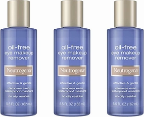 Neutrogena Gentle Oil-Free Eye Makeup Remover & Cleanser for Sensitive Eyes, Non-Greasy Makeup Remover, Removes Waterproof Mascara, Dermatologist & Ophthalmologist Tested, 3 x 5.5 fl. oz