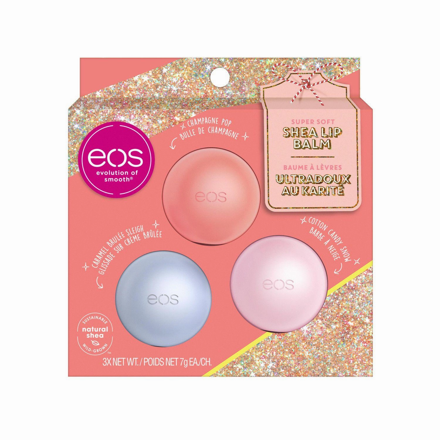 NEW EOS 2020 Limited Edition Super Soft Shea Lip Balm 3 Pack – Caramel Brulée Sleigh, Cotton Candy Snow, Champagne Pop, 3 Pack