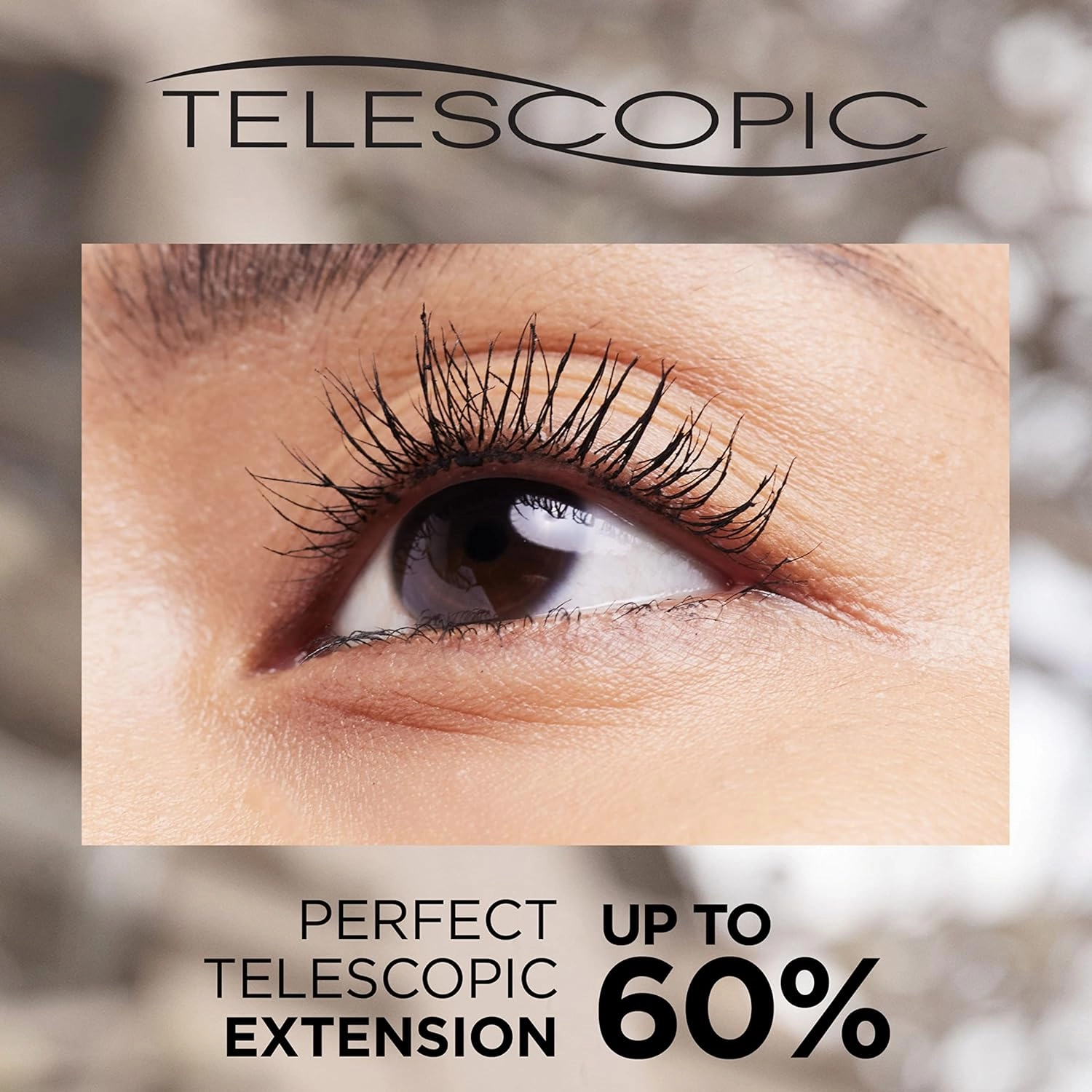 New L'Oréal Paris Telescopic Mascara, Eyelash Lengthening Mascara, Unique Non-Clumping Formula, Delivers Intense Length, For Sensitive Eyes, Blackest Black, 8 ml