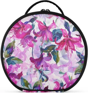Oil Painting Boho Fuchsia Floral Makeup Bags with Compartments & Handle Waterproof Travel Cosmetic Bag For Women with adjustable dividers 11 IN