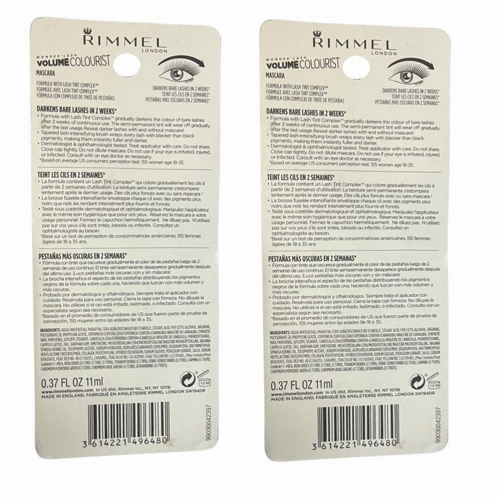 Pack of 2 Rimmel London Volume Colourist Mascara, Extreme Black 003