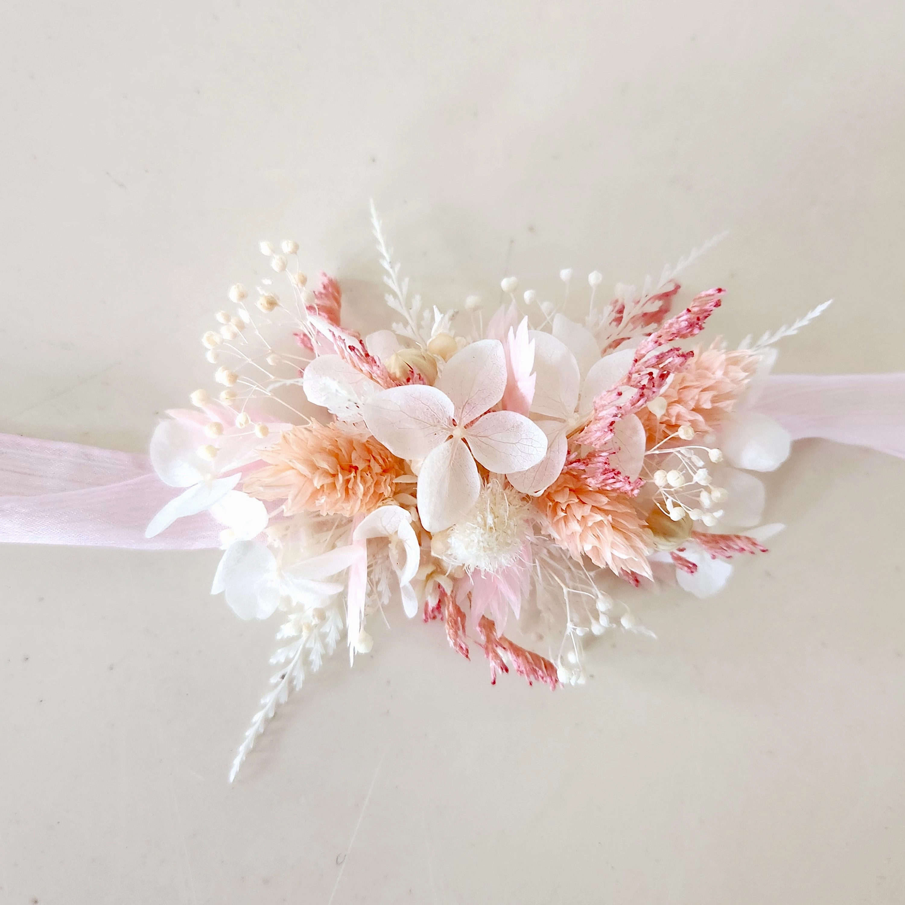 Pale Pink Dried Flower Corsage, Wrist Flower, Wedding Flowers, Event Flowers