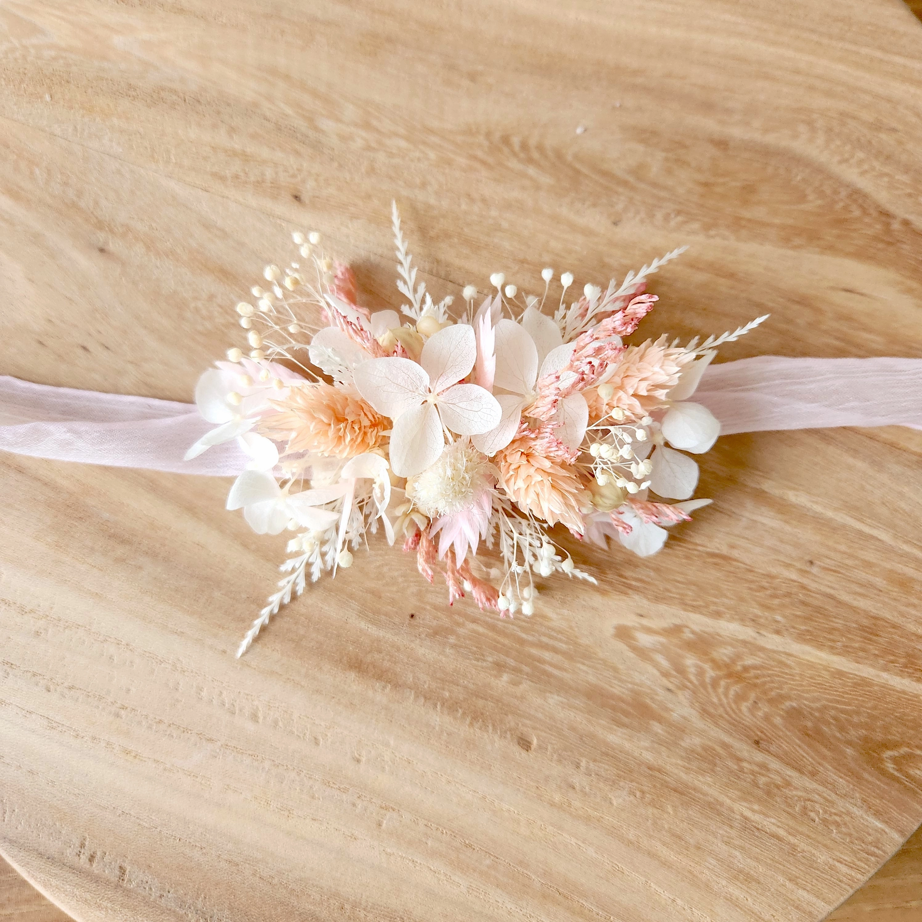 Pale Pink Dried Flower Corsage, Wrist Flower, Wedding Flowers, Event Flowers