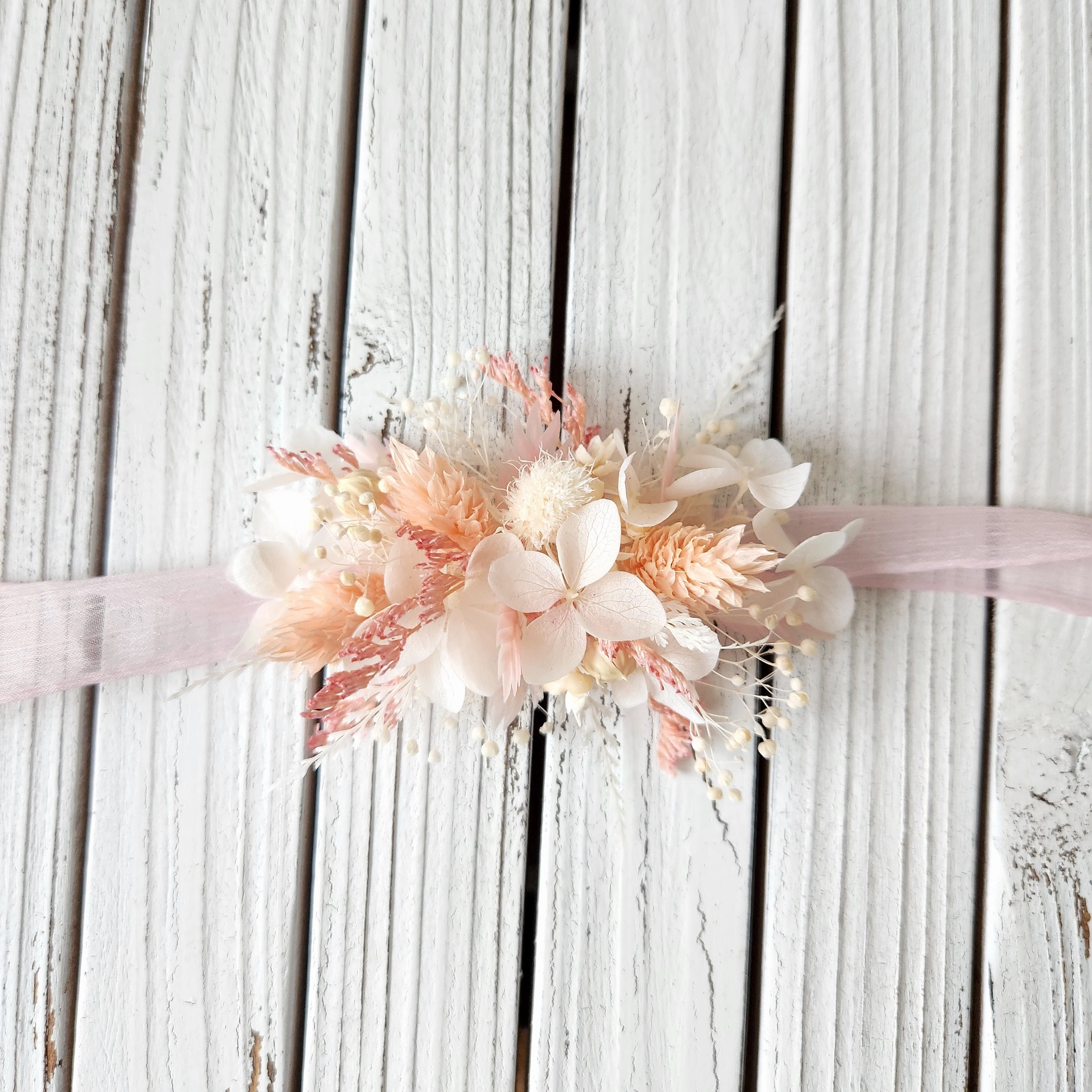 Pale Pink Dried Flower Corsage, Wrist Flower, Wedding Flowers, Event Flowers