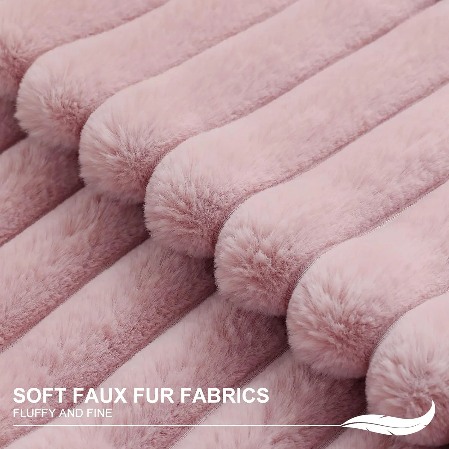 Pallene Faux Fur Plush Throw Pillow Covers 18x18 Set of 2, Luxury Soft Fluffy Striped Decorative Pillow Covers for Sofa, Couch, Living Room, Blush Pink