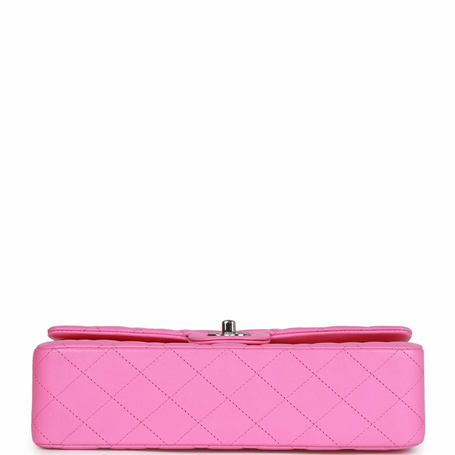 Pre-owned Chanel Medium Classic Double Flap Bag Neon Pink Lambskin Silver Hardware