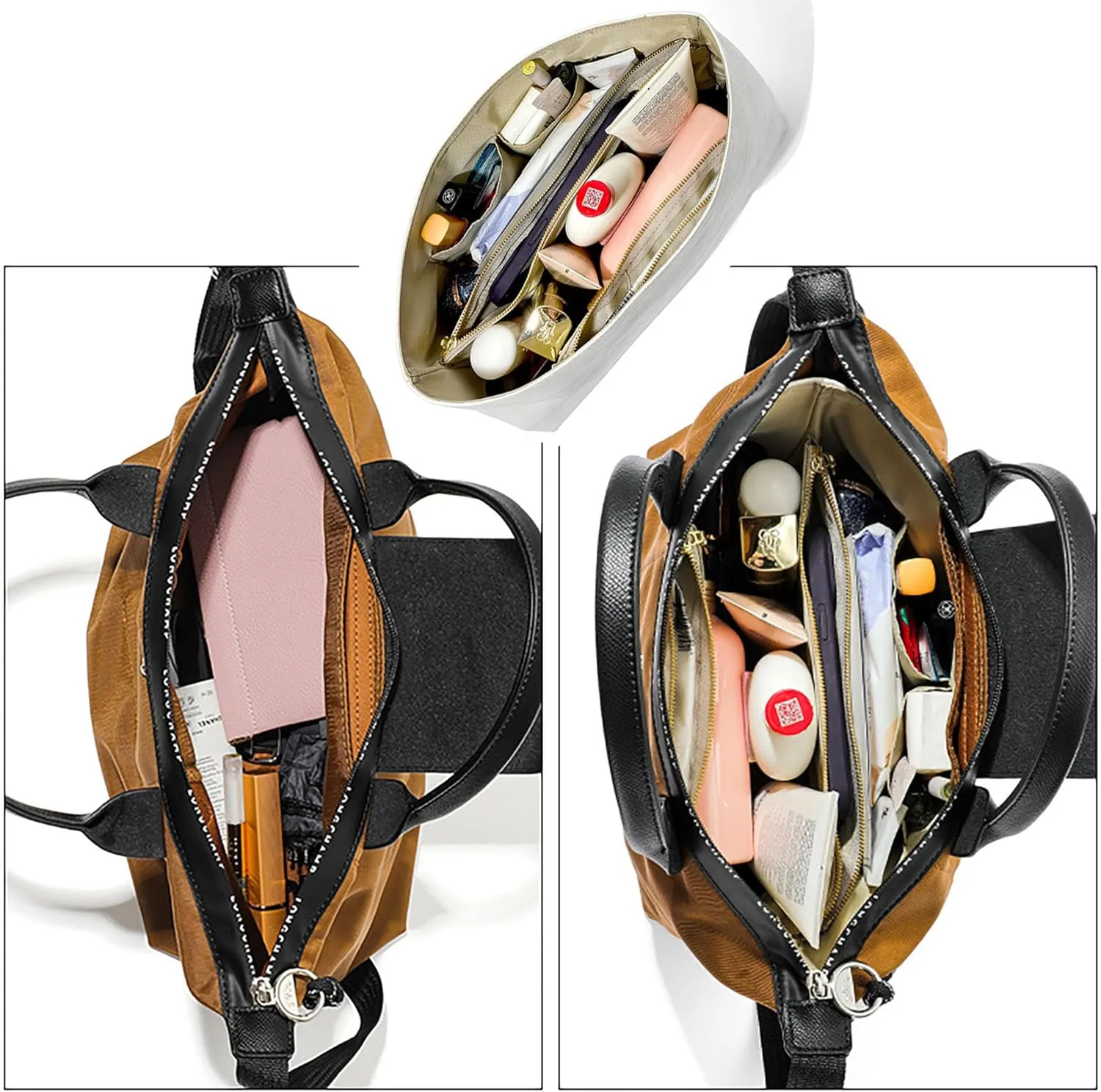 Purse Organizer Insert for Longchamp Le Pliage Handbag Ultra-light Dupont Paper tote bag Inserts Y099Khaki-Large