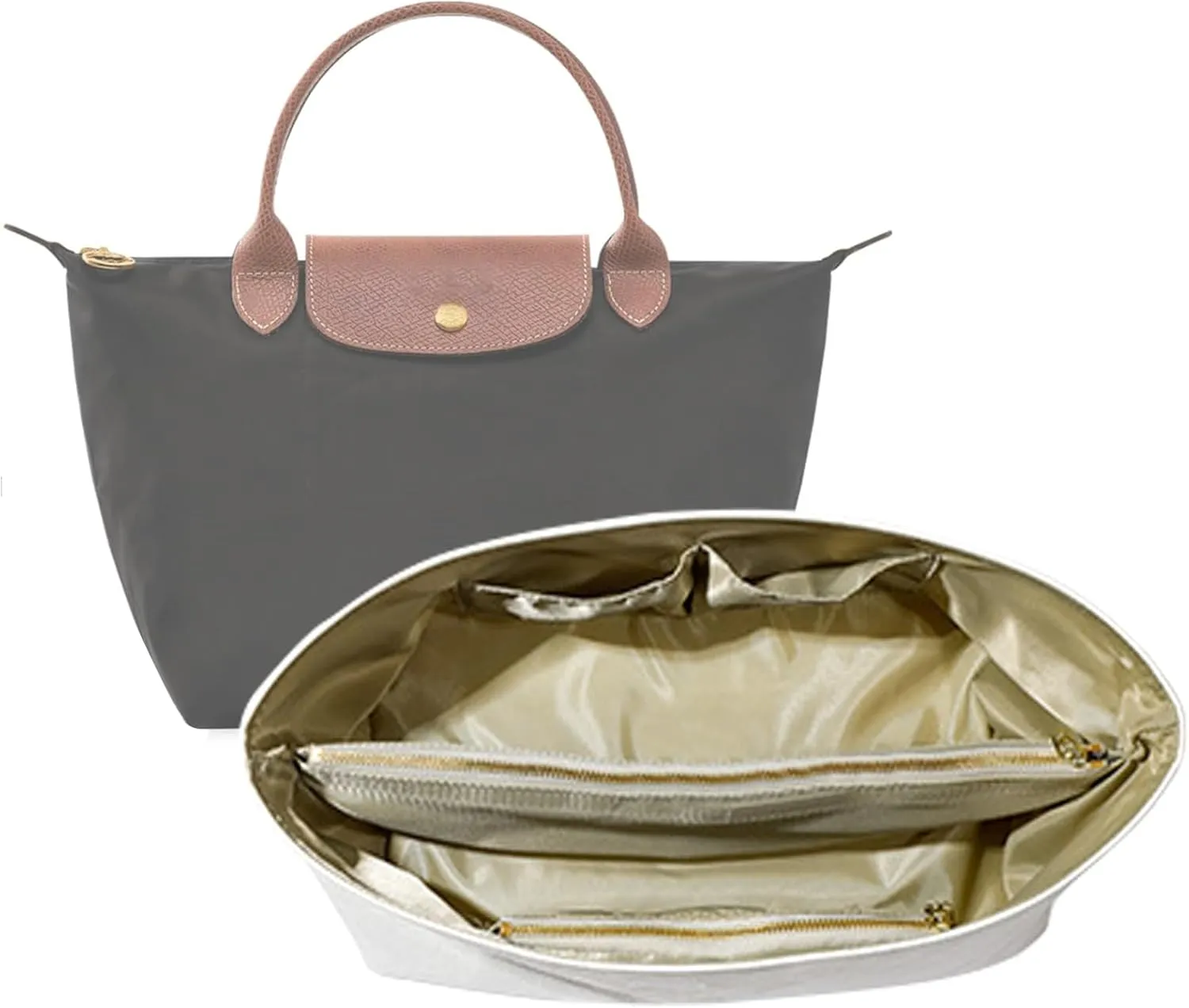 Purse Organizer Insert for Longchamp Le Pliage Handbag Ultra-light Dupont Paper tote bag Inserts Y099Khaki-Large