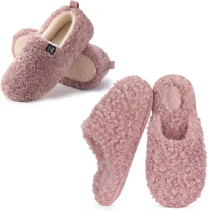 RockDove Set of 2 Pairs - Women's Size 6, Faux Shearling Closed Back Slipper (Cameo Pink) Twirl Fleece Fuzzy House Scuff Slipper (Blush Pink)