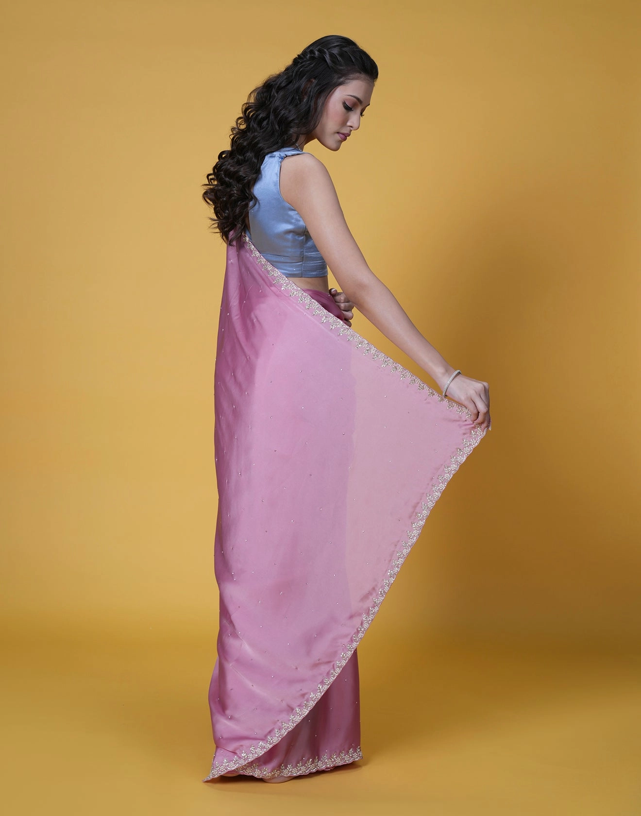 Rosé Blush Satin Embellished Saree